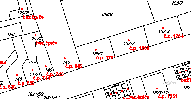 Trnovany 1261, Teplice na parcele st. 138/1 v KÚ Teplice-Trnovany, Katastrální mapa