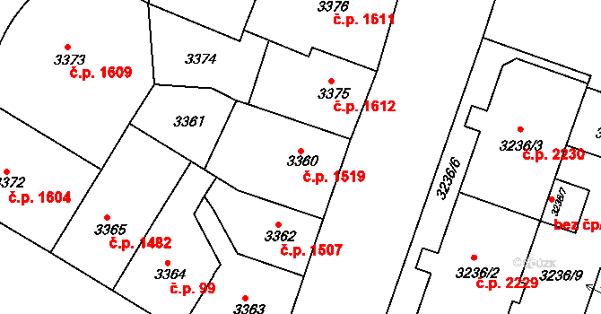 Teplice 1519 na parcele st. 3360 v KÚ Teplice, Katastrální mapa