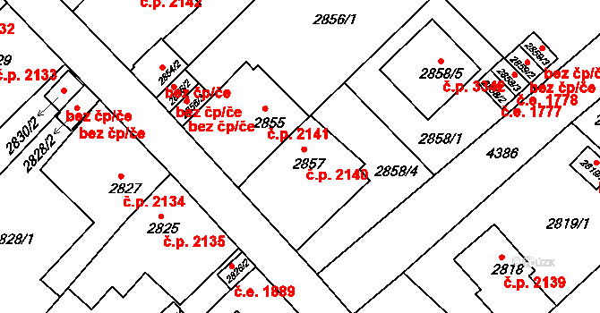 Teplice 2140 na parcele st. 2857 v KÚ Teplice, Katastrální mapa