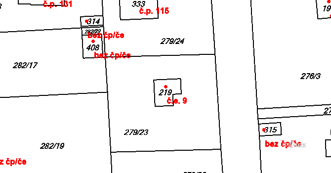 Lhota 9 na parcele st. 219 v KÚ Lhota u Dřís, Katastrální mapa