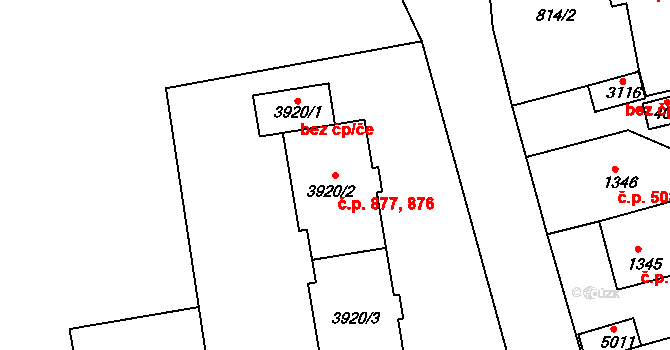Plzeňské Předměstí 876,877, Rokycany na parcele st. 3920/2 v KÚ Rokycany, Katastrální mapa