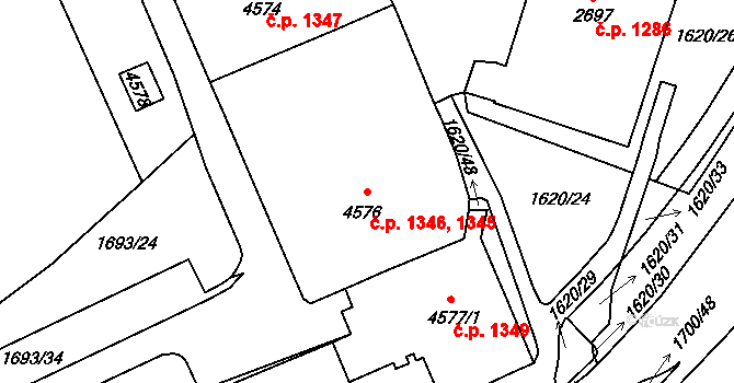 Cheb 1345,1346 na parcele st. 4576 v KÚ Cheb, Katastrální mapa