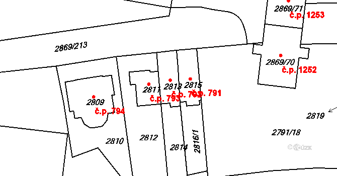 Krč 792, Praha na parcele st. 2813 v KÚ Krč, Katastrální mapa