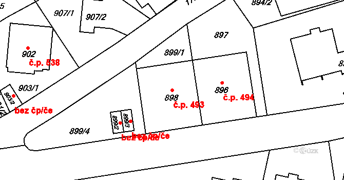 Kobylisy 493, Praha na parcele st. 898 v KÚ Kobylisy, Katastrální mapa
