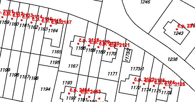 Záběhlice 2120, Praha na parcele st. 1169 v KÚ Záběhlice, Katastrální mapa