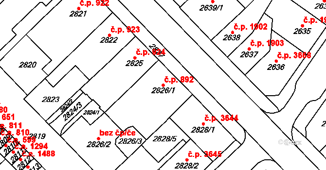 Chomutov 892 na parcele st. 2826/1 v KÚ Chomutov I, Katastrální mapa