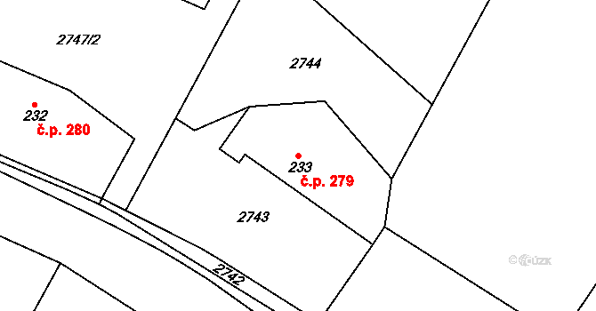 Chotěvice 279 na parcele st. 233 v KÚ Chotěvice, Katastrální mapa