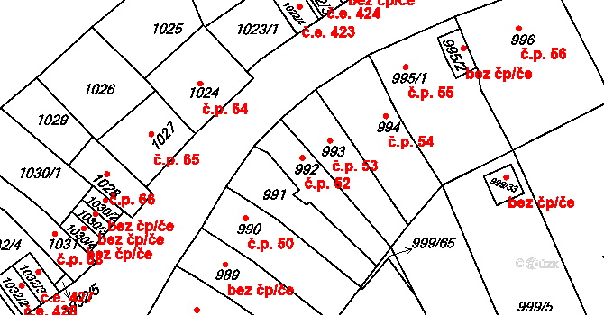 Teplické Předměstí 52, Bílina na parcele st. 992 v KÚ Bílina, Katastrální mapa