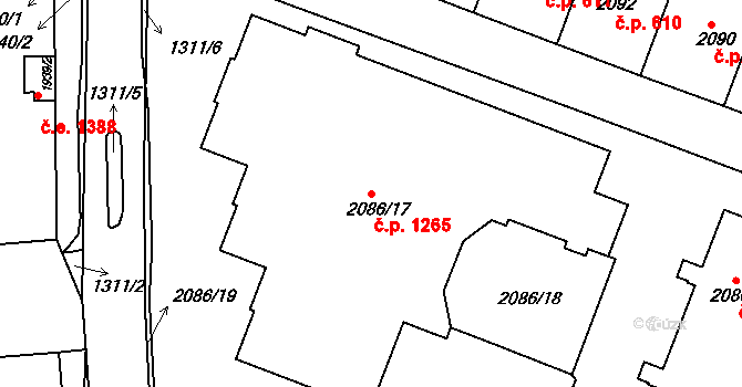 Kuřim 1265 na parcele st. 2086/17 v KÚ Kuřim, Katastrální mapa