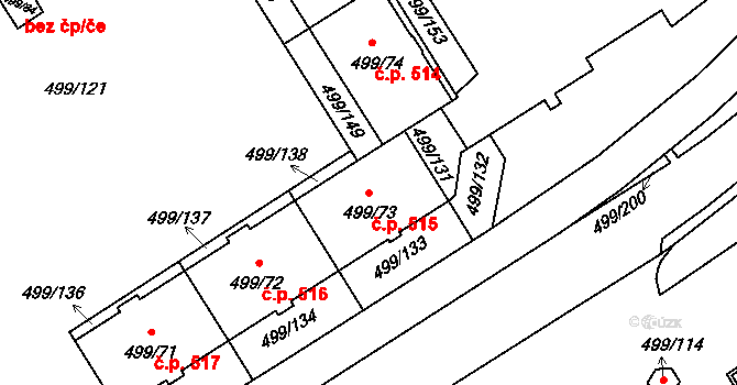 Ráj 515, Karviná na parcele st. 499/73 v KÚ Ráj, Katastrální mapa