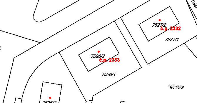 Jižní Předměstí 2333, Plzeň na parcele st. 7526/2 v KÚ Plzeň, Katastrální mapa
