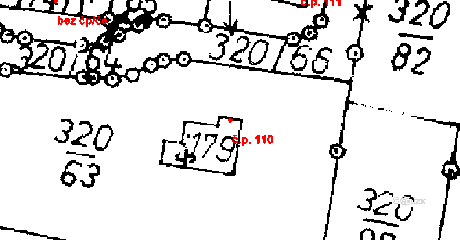 Škvořetice 110 na parcele st. 179 v KÚ Škvořetice, Katastrální mapa