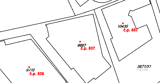 Polabiny 537, Pardubice na parcele st. 9667 v KÚ Pardubice, Katastrální mapa