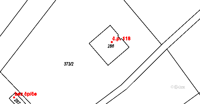 Bačetín 118 na parcele st. 286 v KÚ Bačetín, Katastrální mapa