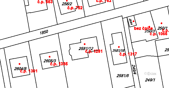 Kylešovice 1281, Opava na parcele st. 2581/12 v KÚ Kylešovice, Katastrální mapa