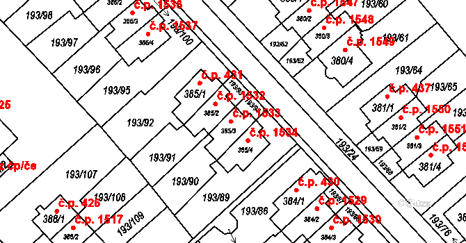 Sezimovo Ústí 1533 na parcele st. 385/3 v KÚ Sezimovo Ústí, Katastrální mapa