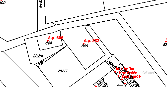 Hostinné 882 na parcele st. 845 v KÚ Hostinné, Katastrální mapa