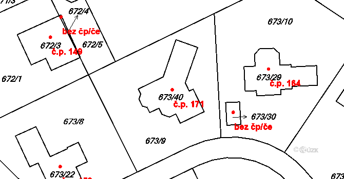 Hůrky 171, Karlovy Vary na parcele st. 673/40 v KÚ Olšová Vrata, Katastrální mapa