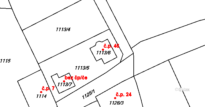 Červený Újezd 46, Zbůch na parcele st. 1113/6 v KÚ Červený Újezd u Zbůchu, Katastrální mapa