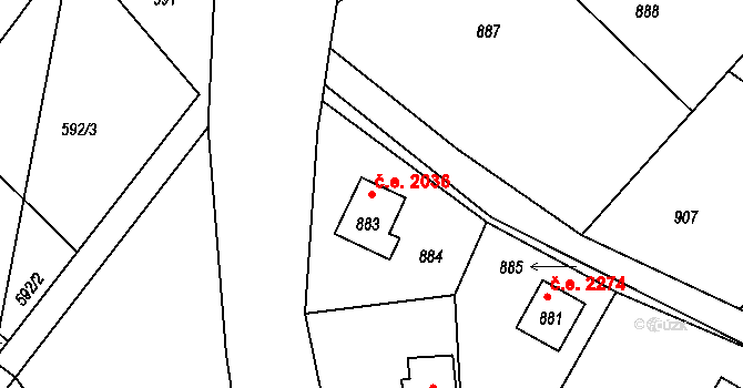 Dolní Těrlicko 2036, Těrlicko na parcele st. 883 v KÚ Dolní Těrlicko, Katastrální mapa