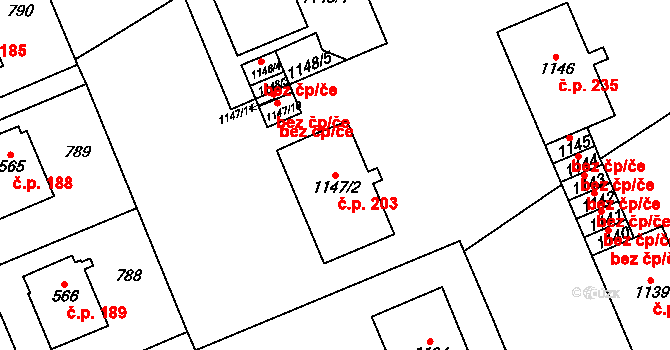 Žďár nad Sázavou 2 203, Žďár nad Sázavou na parcele st. 1147/2 v KÚ Zámek Žďár, Katastrální mapa