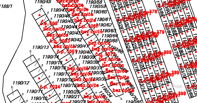 Bechyně 543 na parcele st. 1190/65 v KÚ Bechyně, Katastrální mapa