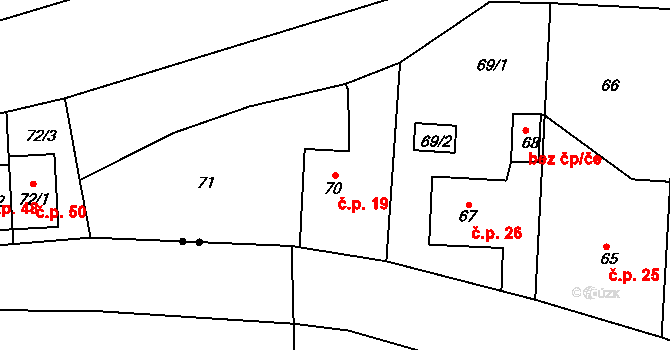 Střemchoví 19, Dolní Loučky na parcele st. 70 v KÚ Střemchoví, Katastrální mapa