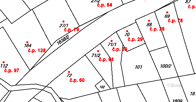 Snovídky 81 na parcele st. 71/2 v KÚ Snovídky, Katastrální mapa