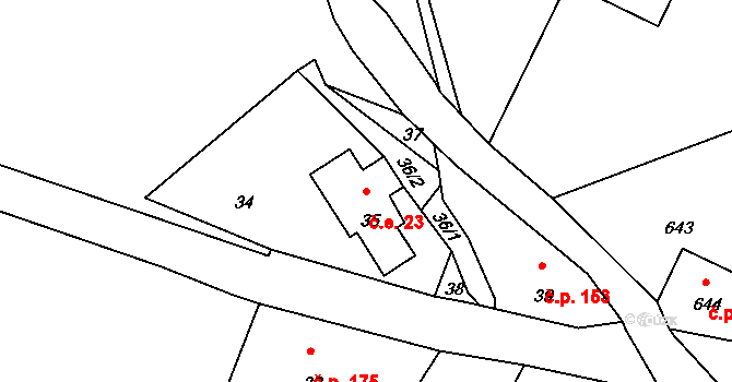 Horní Chřibská 23, Chřibská na parcele st. 35 v KÚ Horní Chřibská, Katastrální mapa
