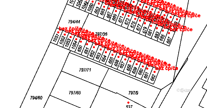 Lišov 40545253 na parcele st. 654 v KÚ Lišov, Katastrální mapa