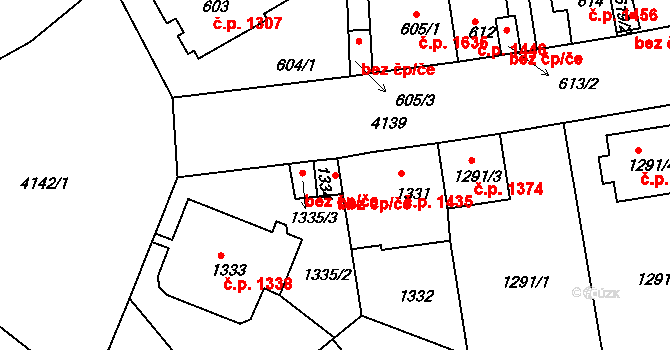 Roudnice nad Labem 43386253 na parcele st. 1334 v KÚ Roudnice nad Labem, Katastrální mapa