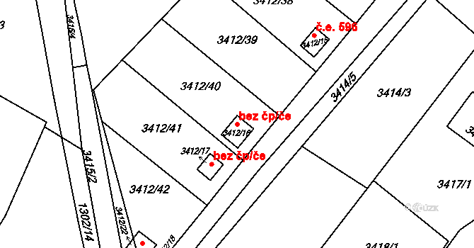 Orlová 43959253 na parcele st. 3412/16 v KÚ Horní Lutyně, Katastrální mapa