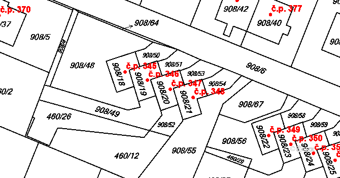 Malé Hoštice 347, Opava na parcele st. 908/20 v KÚ Malé Hoštice, Katastrální mapa