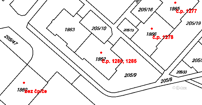 Kateřinky 1285,1286, Opava na parcele st. 1862 v KÚ Kateřinky u Opavy, Katastrální mapa
