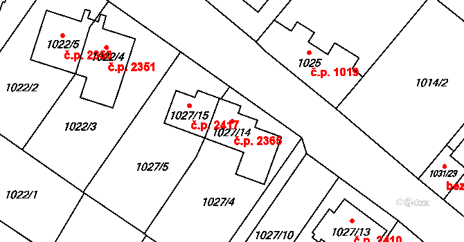 Předměstí 2365, Opava na parcele st. 1027/14 v KÚ Opava-Předměstí, Katastrální mapa