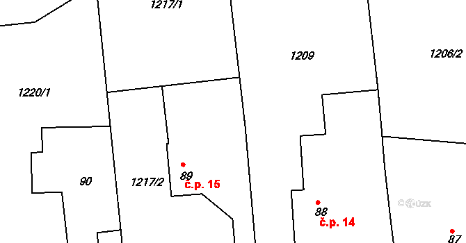Kolná 15, Brumovice na parcele st. 89 v KÚ Úblo, Katastrální mapa