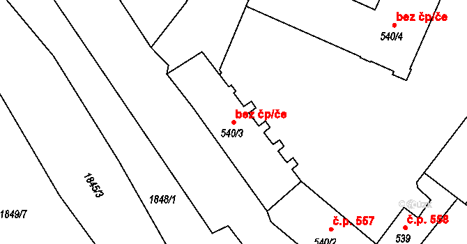Milevsko 46198253 na parcele st. 540/3 v KÚ Milevsko, Katastrální mapa