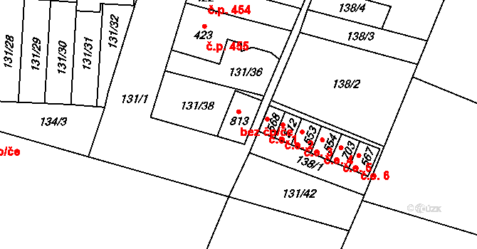 Lenešice 48235253 na parcele st. 813 v KÚ Lenešice, Katastrální mapa