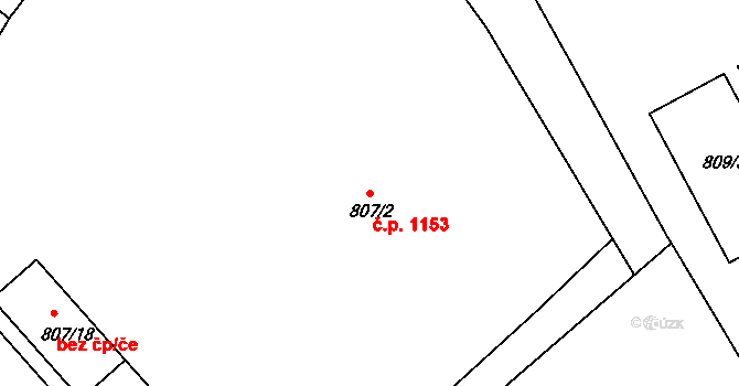 Kunovice 1153 na parcele st. 807/2 v KÚ Kunovice u Uherského Hradiště, Katastrální mapa