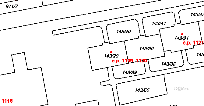 Nýřany 1119,1120 na parcele st. 143/29 v KÚ Nýřany, Katastrální mapa