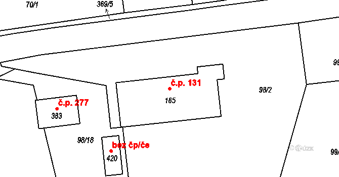 Chotoviny 131 na parcele st. 185 v KÚ Chotoviny, Katastrální mapa