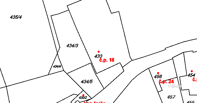 Chotiměř 18, Blížejov na parcele st. 433 v KÚ Chotiměř u Blížejova, Katastrální mapa