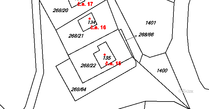 Vranovice 15, Břasy na parcele st. 135 v KÚ Vranovice u Břas, Katastrální mapa