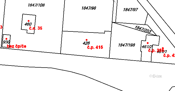 Strašice 415 na parcele st. 426 v KÚ Strašice, Katastrální mapa