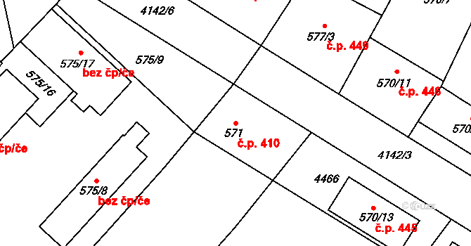 Jakubské Předměstí 410, Jaroměř na parcele st. 571 v KÚ Jaroměř, Katastrální mapa