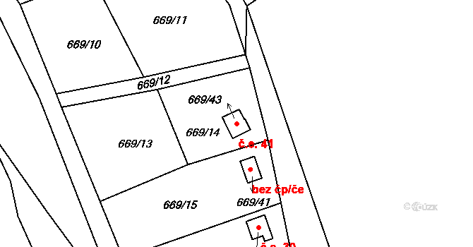 Chotíkov 41 na parcele st. 669/43 v KÚ Chotíkov, Katastrální mapa
