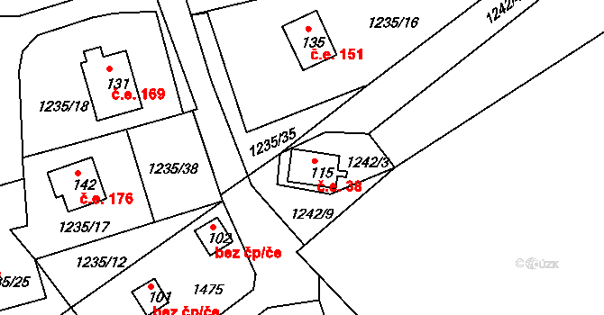 Leptač 38, Chroboly na parcele st. 115 v KÚ Leptač, Katastrální mapa