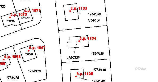 Slivenec 1104, Praha na parcele st. 1754/339 v KÚ Slivenec, Katastrální mapa