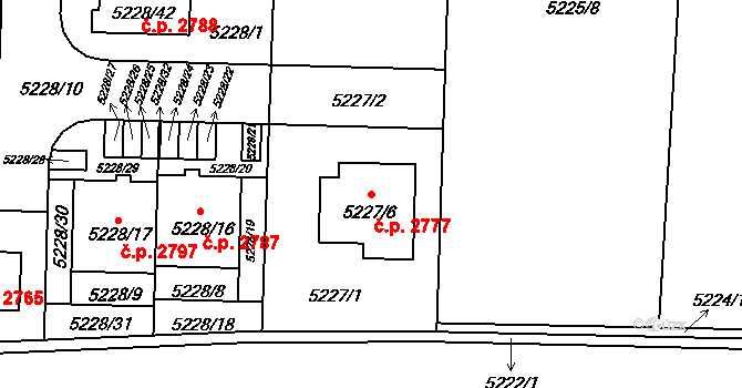 Východní Předměstí 2777, Plzeň na parcele st. 5227/6 v KÚ Plzeň, Katastrální mapa