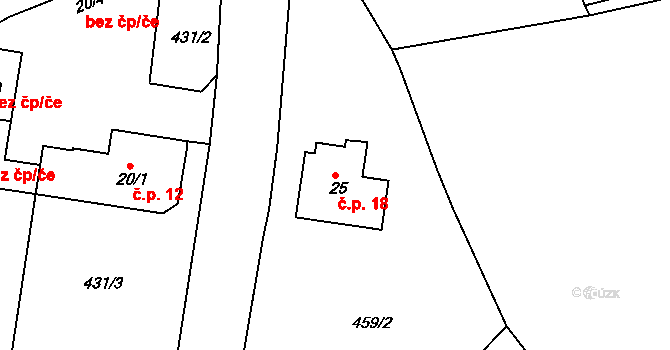 Cholunná 18, Žirovnice na parcele st. 25 v KÚ Cholunná, Katastrální mapa